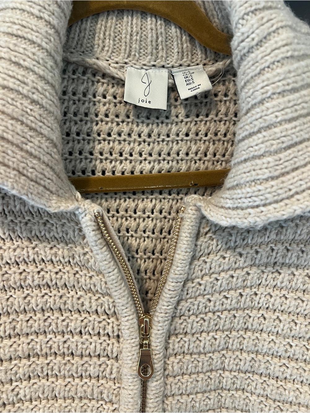 Joie Cream Oatmeal Chunky Knit Zip Cardigan Small - Picture 3 of 7